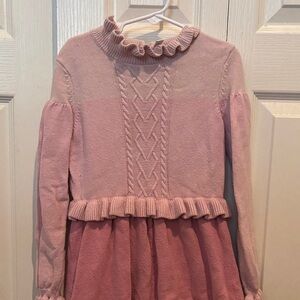 Janie and Jack Pink Ruffle Cable-Knit Peplum Dress